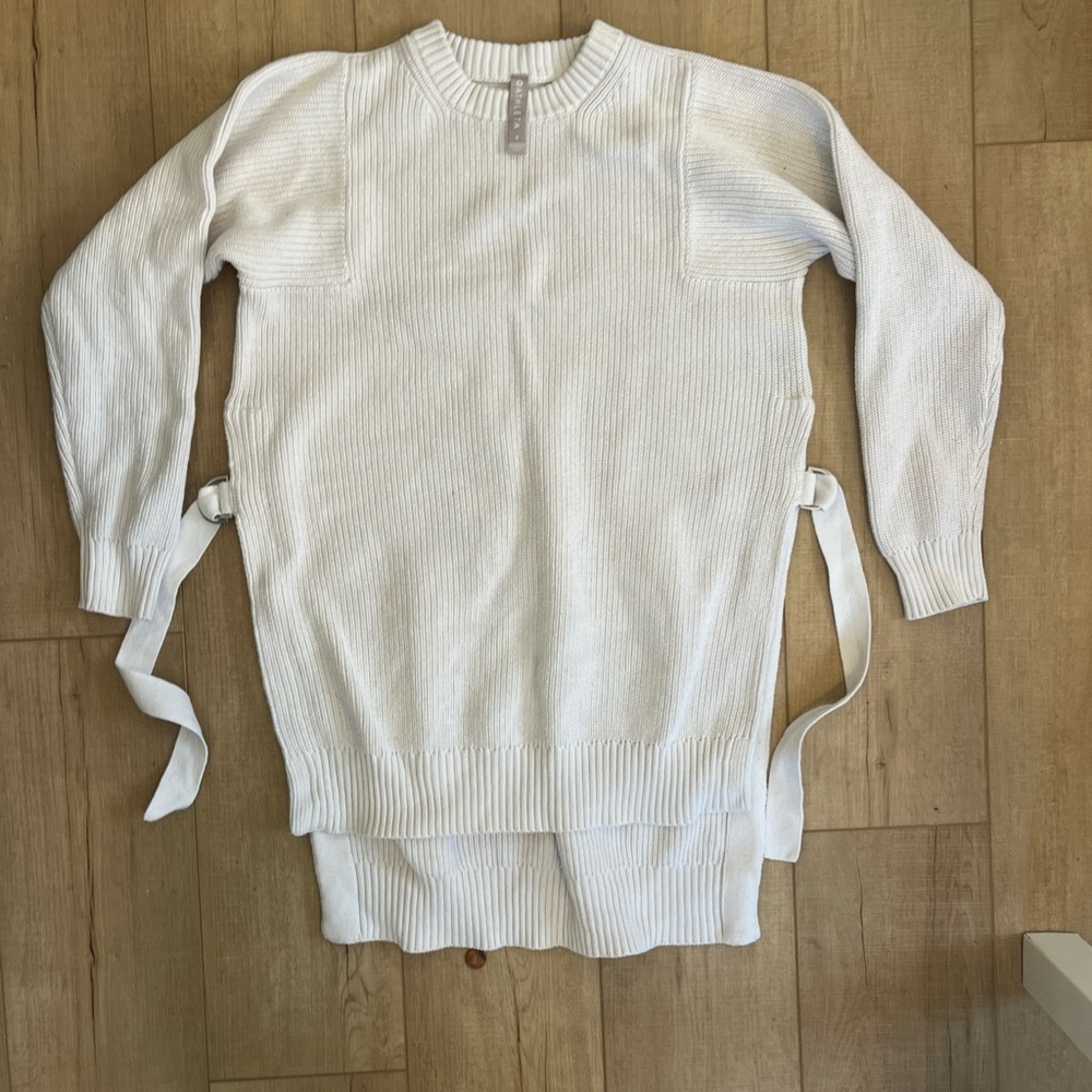 ATHLETA WEST END TUNIC SWEATER SLITS CREAM WOMEN'S SZ SMALL ATHLEISURE